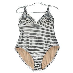 Kona Sol One Piece Swimsuit Womens Medium Stripes Padded High Leg Swimwear